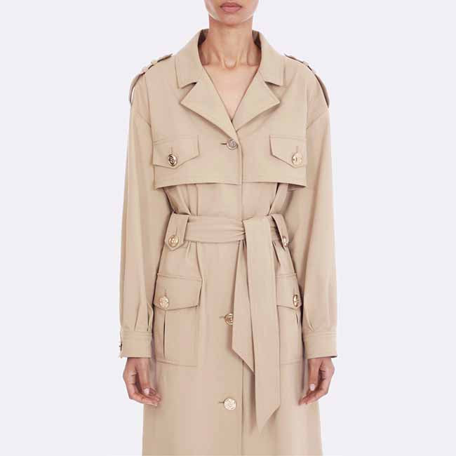Women over-sized cotton-blend trench-coats belted twill wind coat