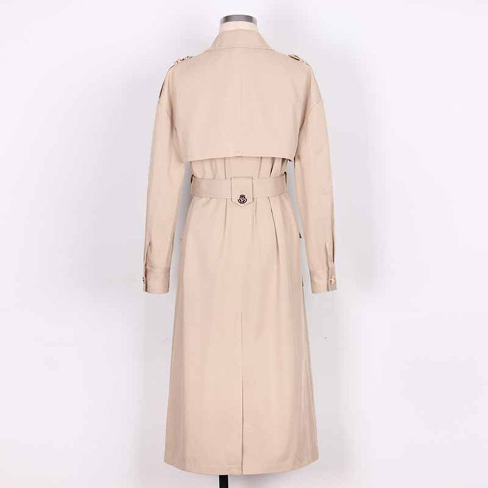 Women over-sized cotton-blend trench-coats belted twill wind coat