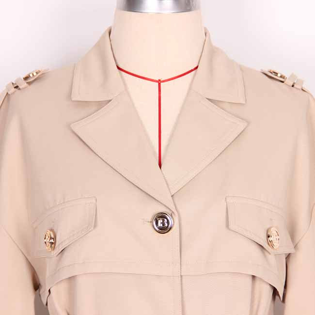 Women over-sized cotton-blend trench-coats belted twill wind coat