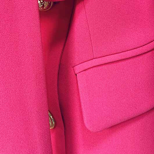 Women Pink Blazer Jackets Double Gold Breasted Lace Up Blazers
