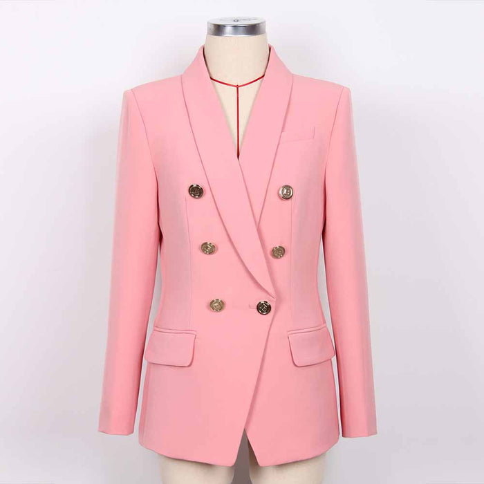 Women Pink Double-Breasted Tailored Blazer