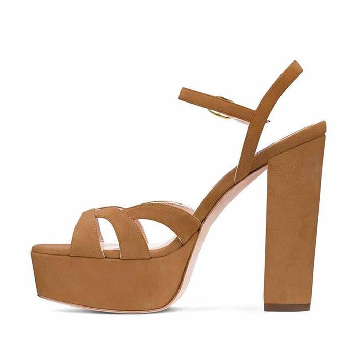 Women Platform Sandals Peep Toe Ankle Strap Heeled Shoes