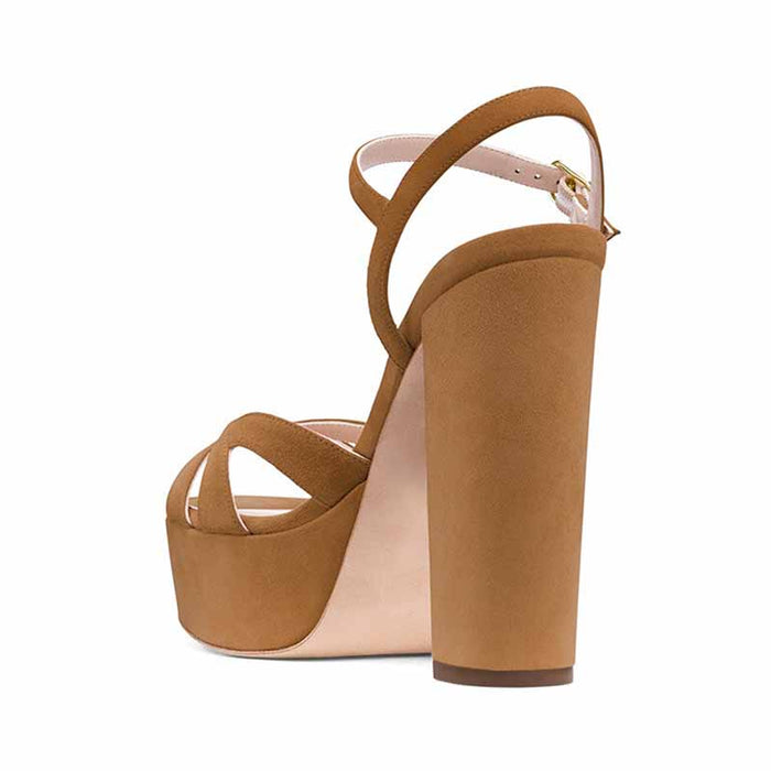 Women Platform Sandals Peep Toe Ankle Strap Heeled Shoes
