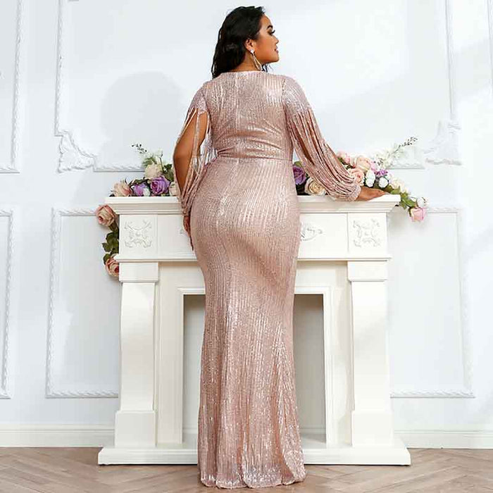 Women Plus Size Shinny Sequin Long Evening Dress Formal Prom Gown