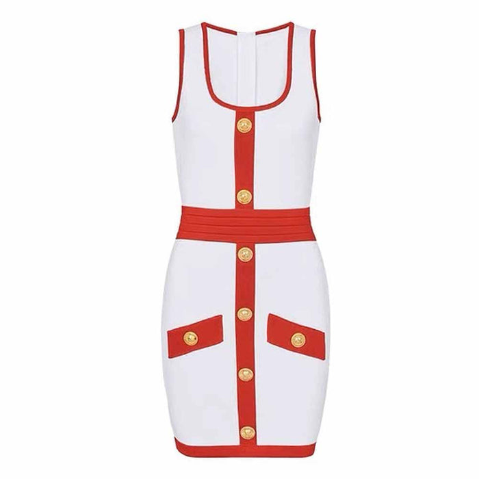 Women Red and white Sleeveless Mini-knitted Dress