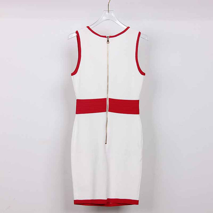 Women Red and white Sleeveless Mini-knitted Dress