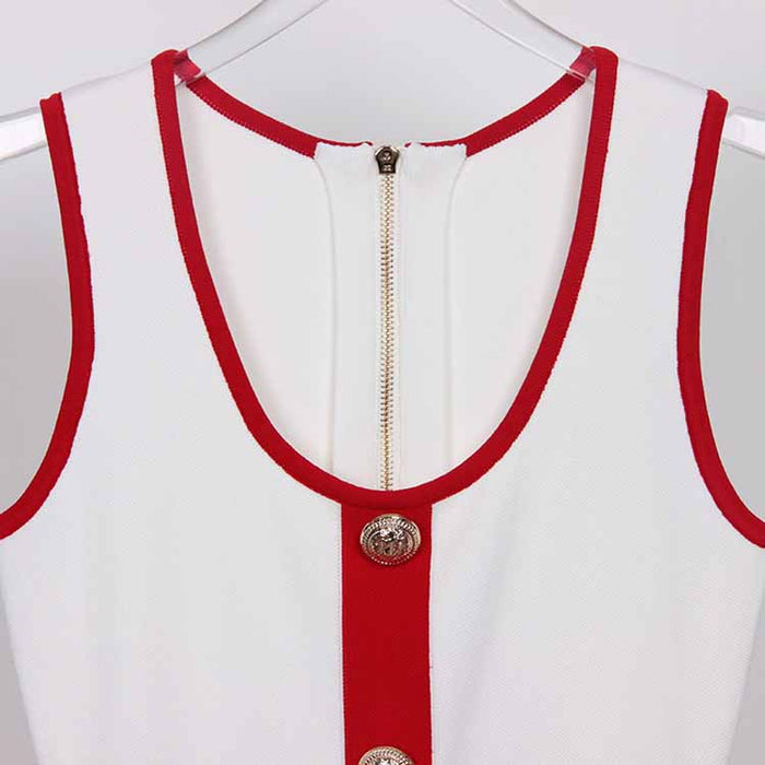 Women Red and white Sleeveless Mini-knitted Dress