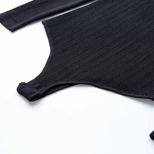 Women Ribbed Black Long Sleeve Bodysuit Tops One Piece Bodycon Jumpsuit