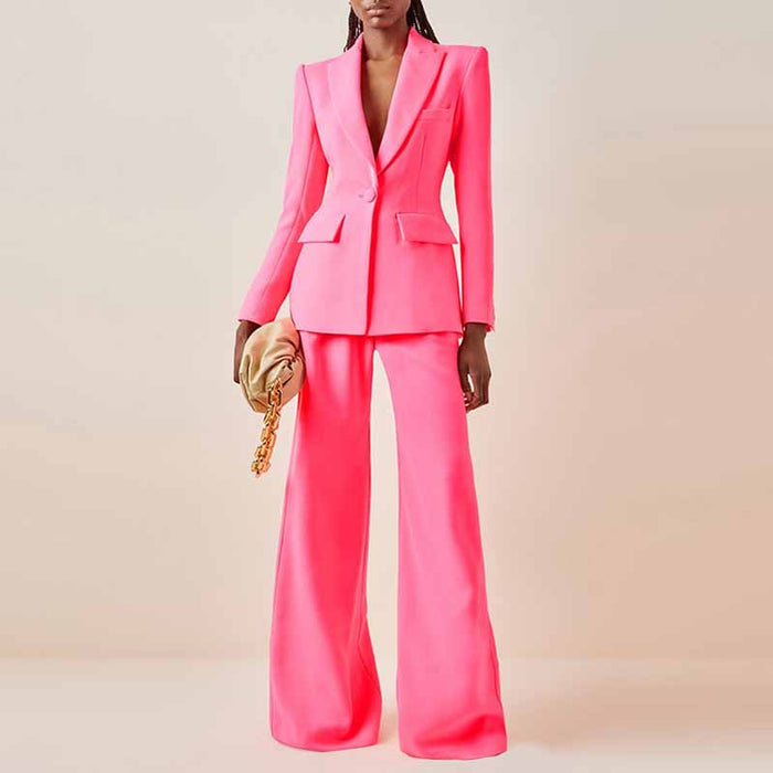 Women Rose pink Blazer + Flare Trousers Suit