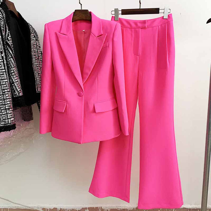 Women Rose pink Blazer + Flare Trousers Suit