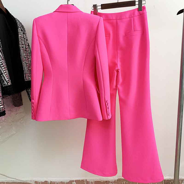 Women Rose pink Blazer + Flare Trousers Suit