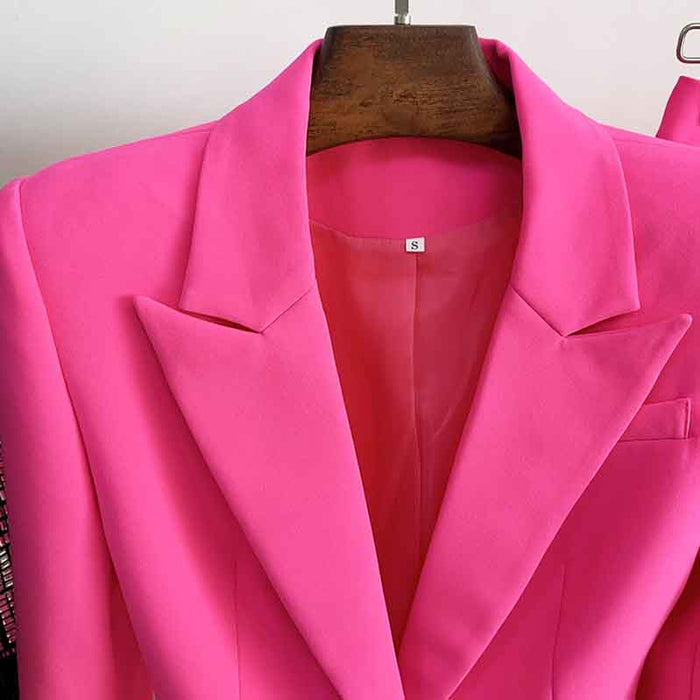 Women Rose pink Blazer + Flare Trousers Suit