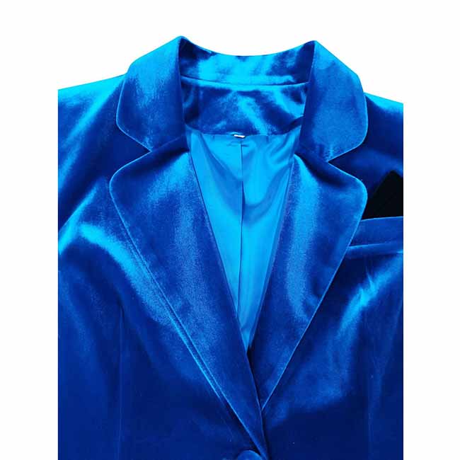 Women Royal Blue Velvet Blazer 2 Piece Suit + Wide Leg Pants suit