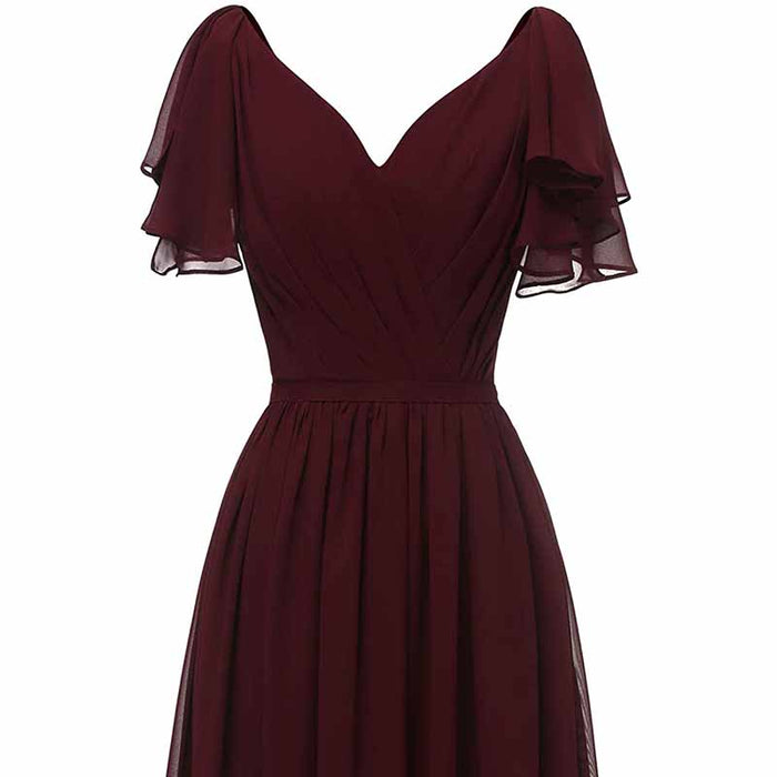 Women Ruffle Sleeves Bridesmaid Dress Chiffon Long Formal Wedding Evening Gowns
