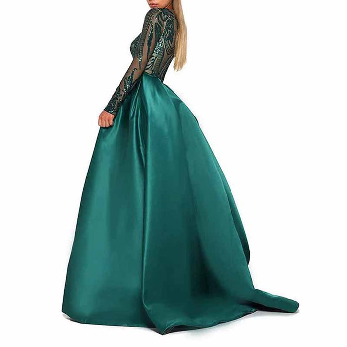 Women Satin Mermaid Prom Evening Party Dress Gown Detachable Train
