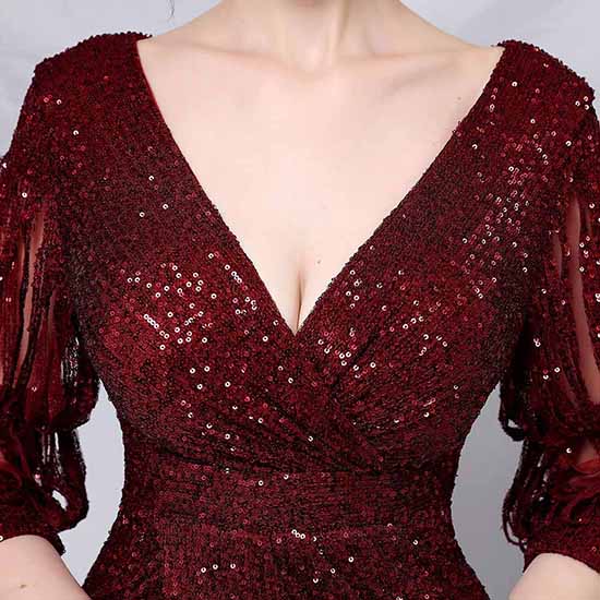 Women Sequin Evening Dress Long Sleeve Side Split Evening Gowns S-4XL