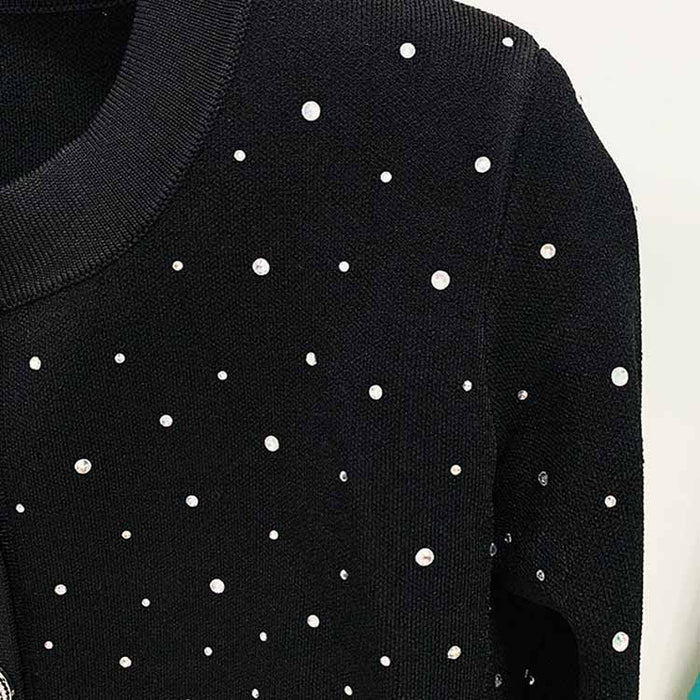 Women Silver Studded Diamonds Short Cardigan Knitwear, Long Jumper/ Mini Dress