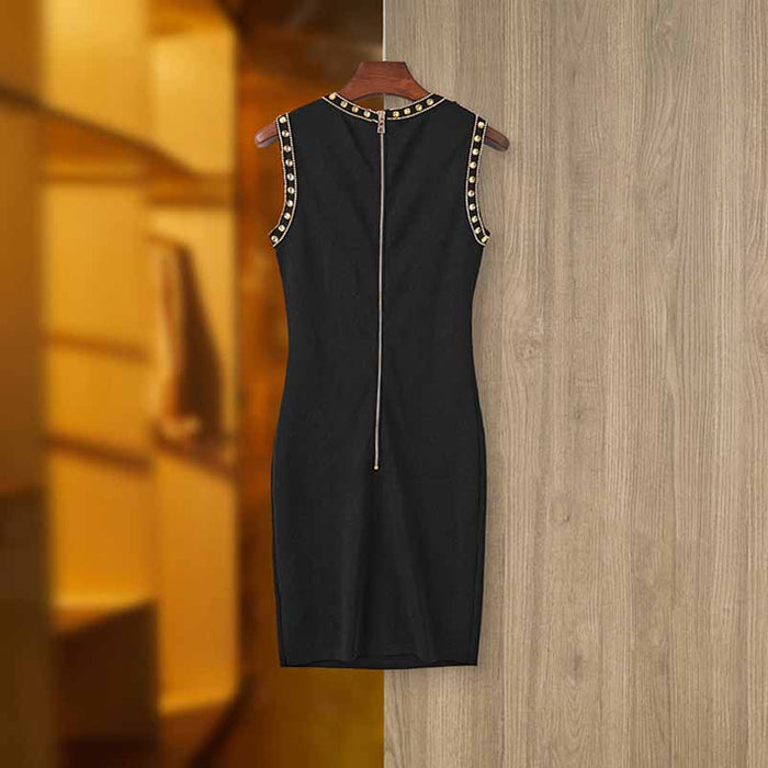 Women Sleeveless Beaded Bodycon Dress Evening Prom Gown Slim Fit Mini Dress
