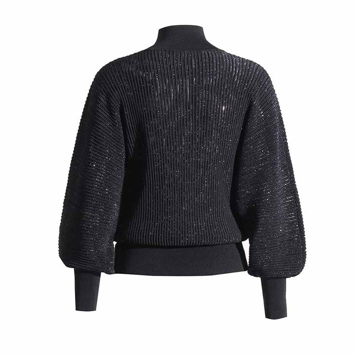 Women Stand Collar Lantern Sleeve Sweater