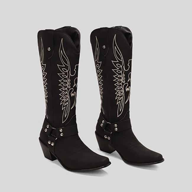 Women Strap Mid Calf Cowgirl Shoes Cowboy Boots