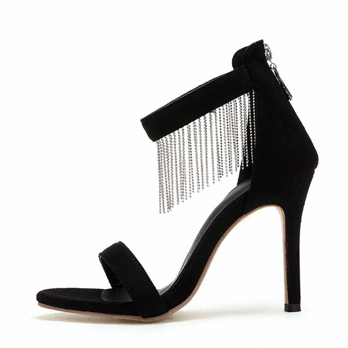 Women Strappy Strap Chain Black Suede High Heels