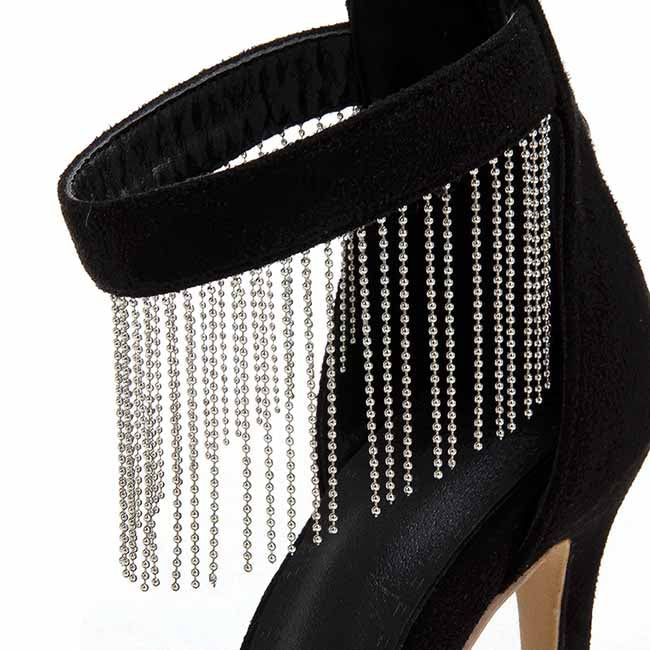 Women Strappy Strap Chain Black Suede High Heels