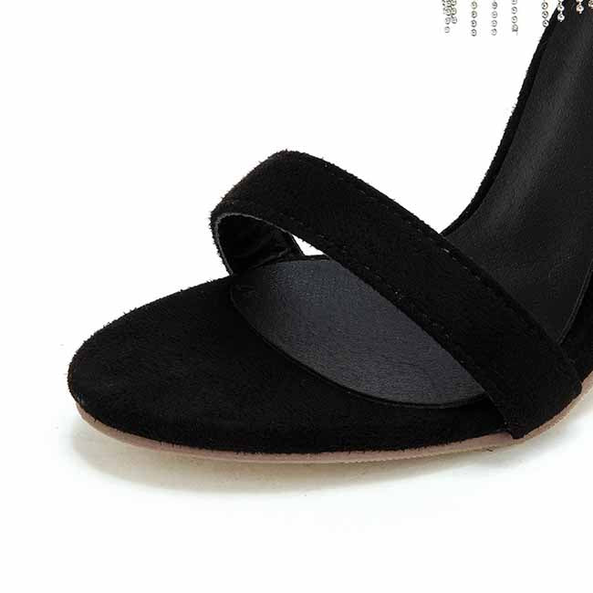Women Strappy Strap Chain Black Suede High Heels