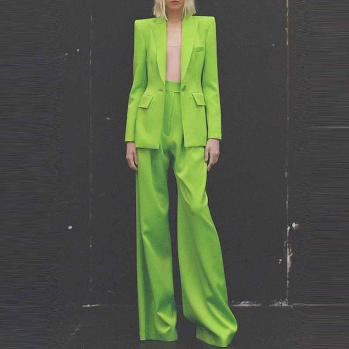 Women Suits 2 Piece Mint Green One Button Blazer With Flare Pants Suit