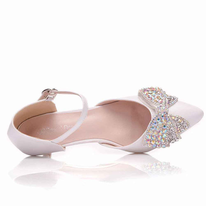 Women Thick Heel Mary-Jane Bridal Wedding Shoes with Rhinestone