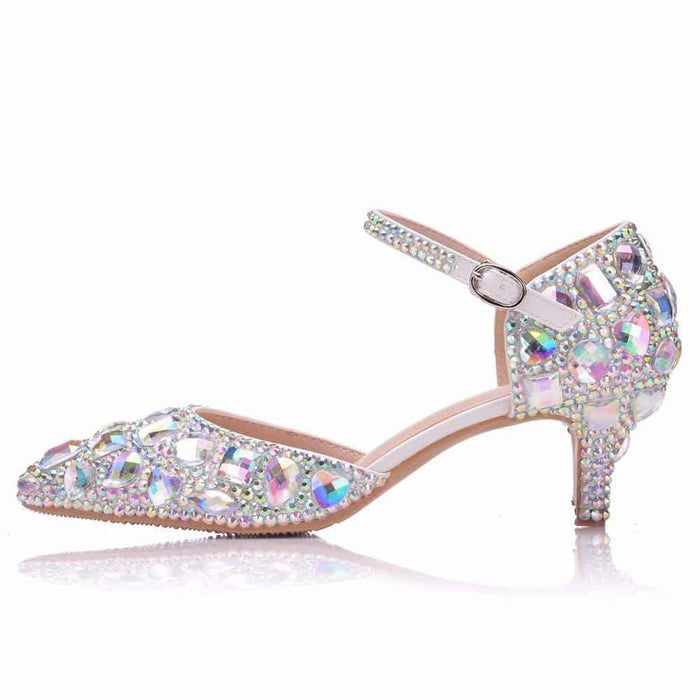 Women Thick Heel Mary-Jane Sandals Kitten Heel Pointed Toe Wedding Shoes