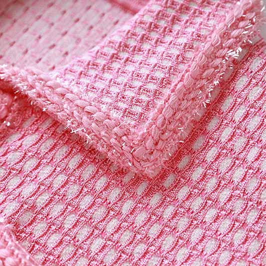 Women Tweed Two Pieces Pink Suit Short Sleeve Skirt Set