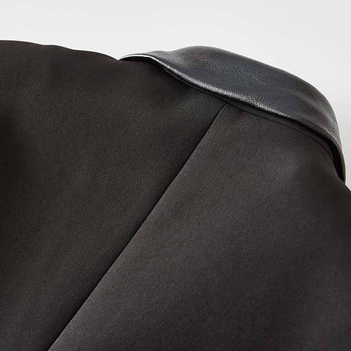 Women V-Neck Leather Collar Blazer Double Breasted Black Jacket