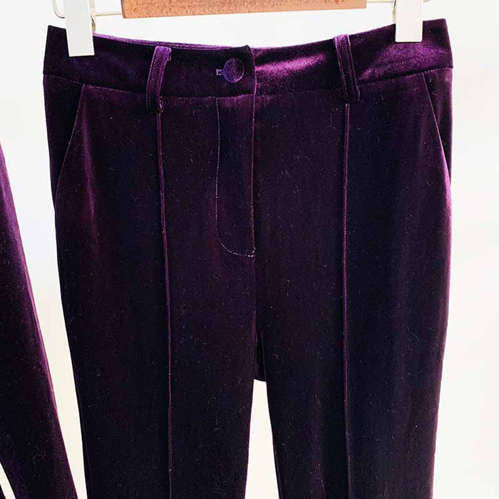 Women Velvet Blazer Pantsuit+ Flare Trousers Suit