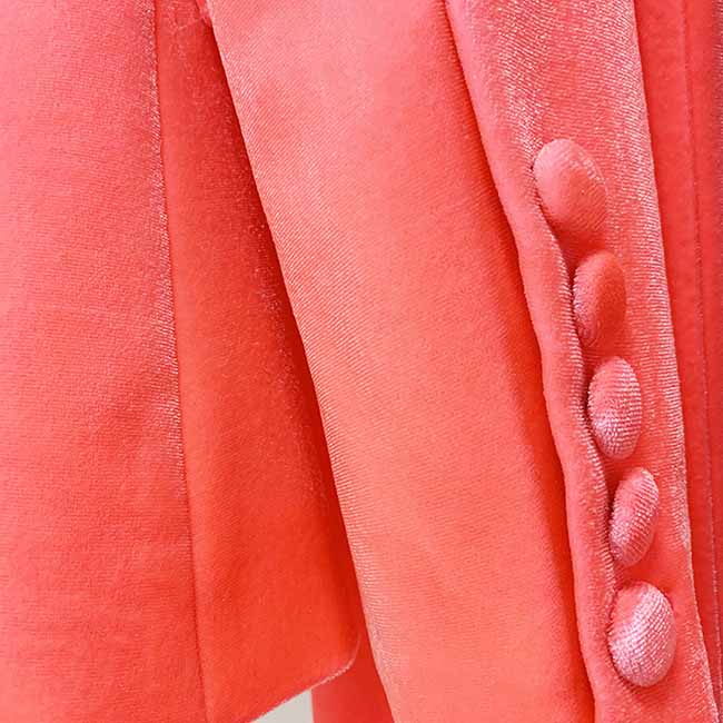 Women Velvet Coral Pantsuit One Button Blazer + Mid-High Rise Flare Trousers Pants Suit, Wedding Suit,