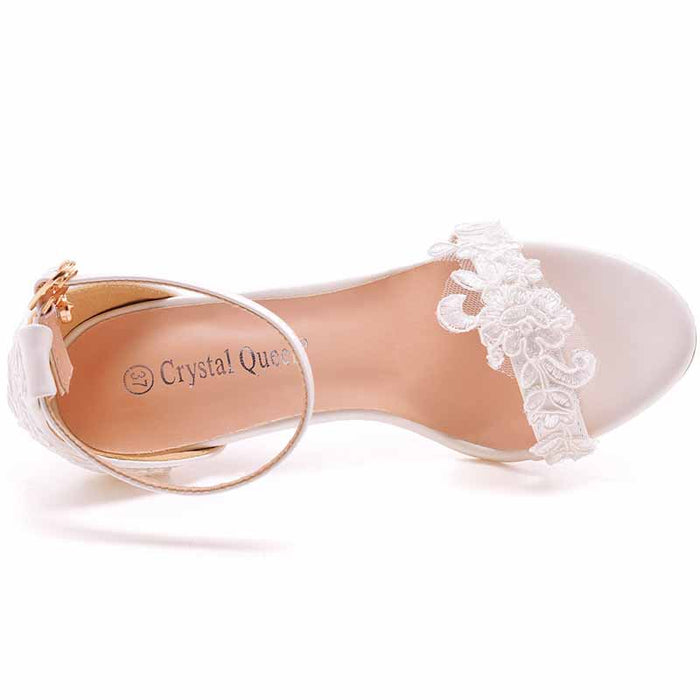Women White lace Ankle Strap High Heel Sandals Stiletto Heels Peep Toe Shoes