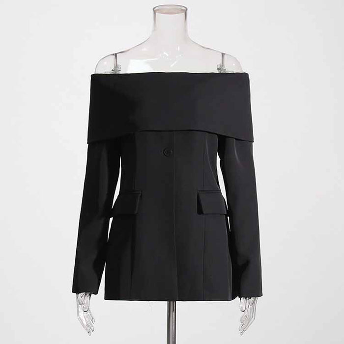 Women White Off-Shoulder Blazer Long Sleeves Coat