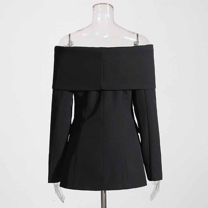 Women White Off-Shoulder Blazer Long Sleeves Coat