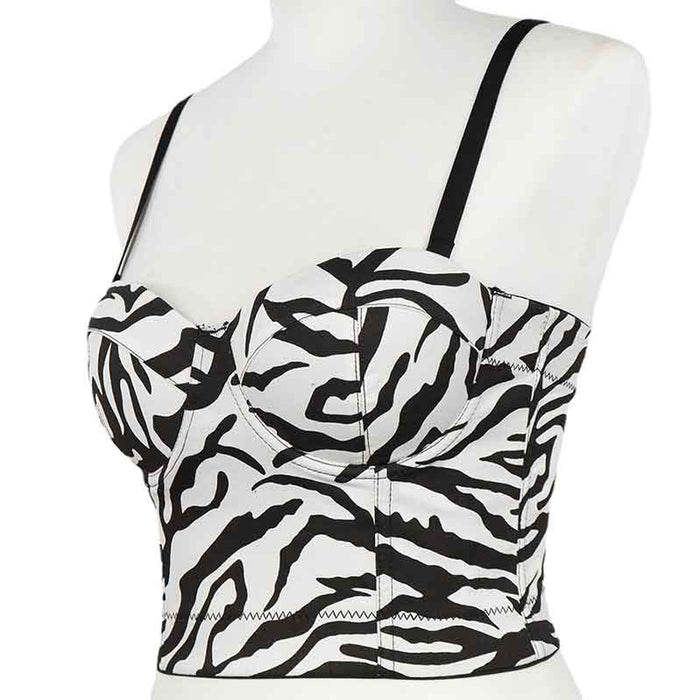 Women Zebra Striped Tops Spaghetti Straps Bra Summer Party Tank Top