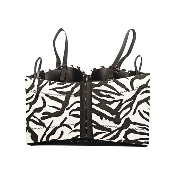 Women Zebra Striped Tops Spaghetti Straps Bra Summer Party Tank Top