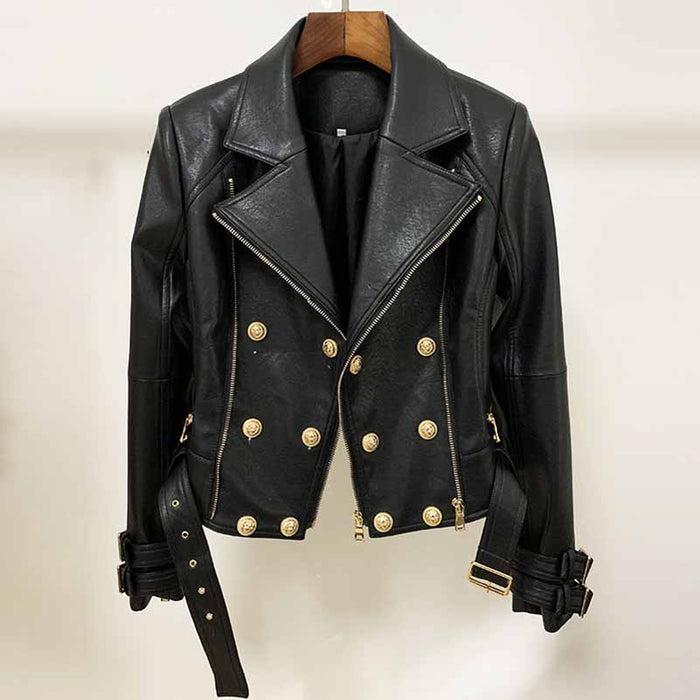Women Zipper Leather Jacket Moto Biker Blazer