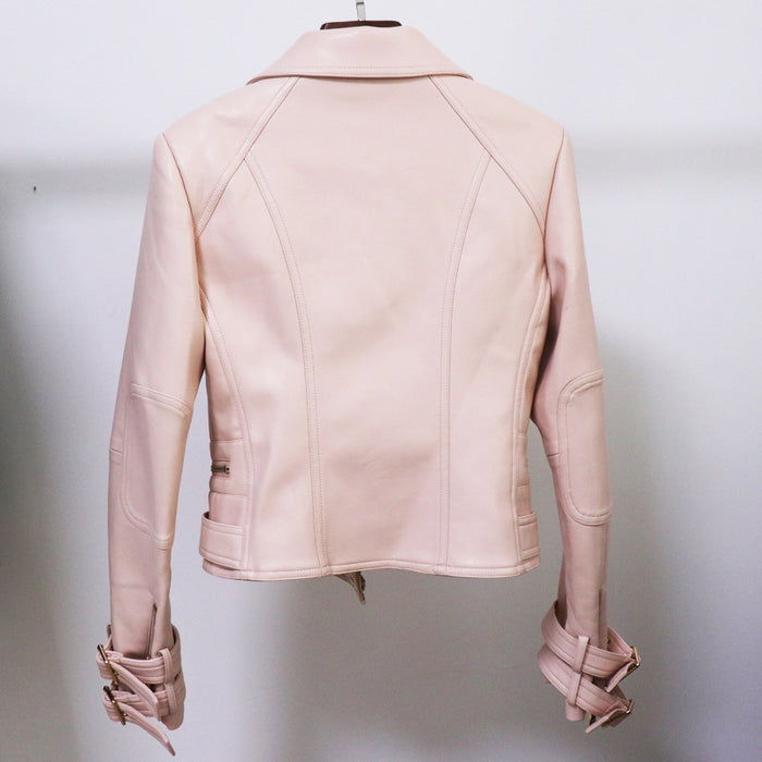 Women Zipper Leather Jacket Moto Biker Blazer