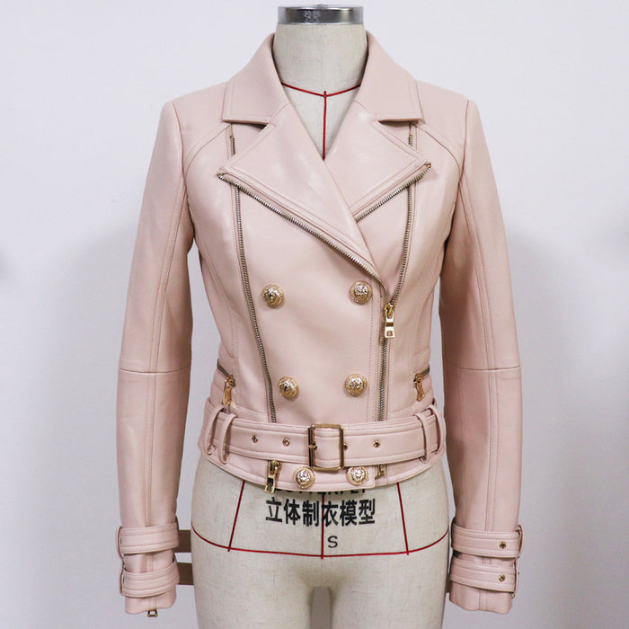 Women Zipper Leather Jacket Moto Biker Blazer