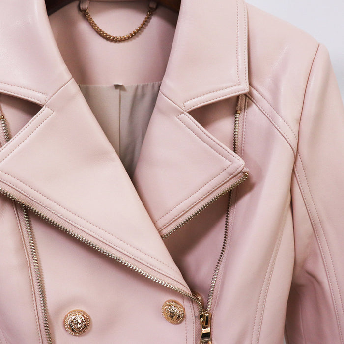 Women Zipper Leather Jacket Moto Biker Blazer