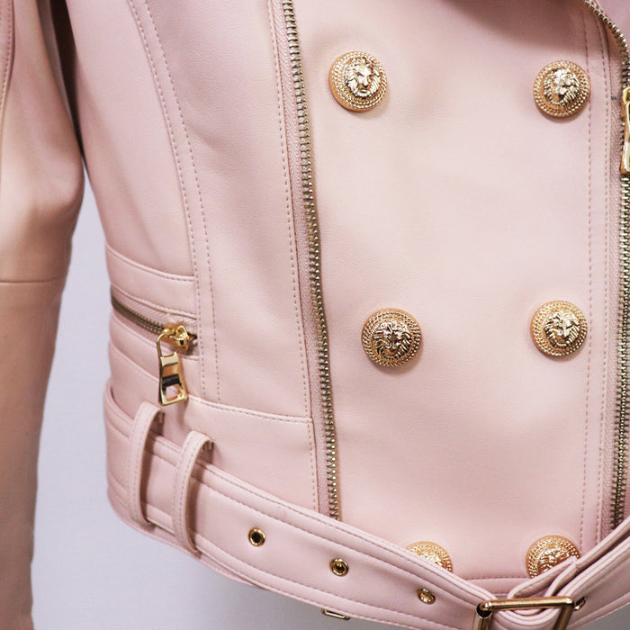 Women Zipper Leather Jacket Moto Biker Blazer