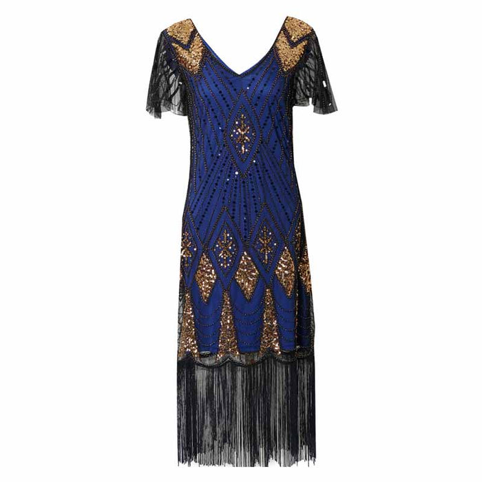 Women's 1920s Dress Sequin Art Deco Flapper Dress with Sleeve