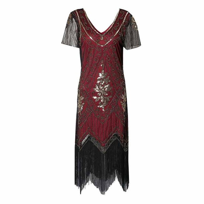 Women's 1920s Dress Sequin Art Deco Flapper Dress with Sleeve