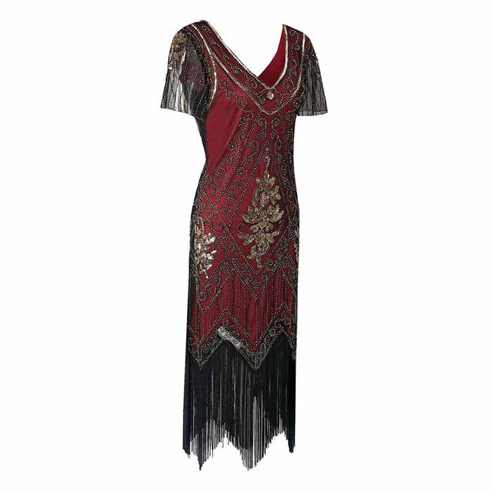 Women's 1920s Dress Sequin Art Deco Flapper Dress with Sleeve