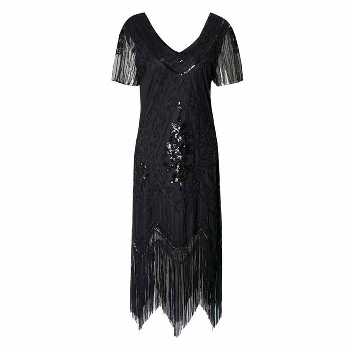 Women's 1920s Dress Sequin Art Deco Flapper Dress with Sleeve
