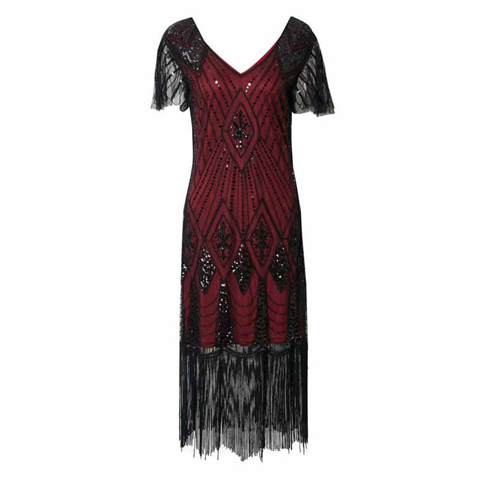 Women's 1920s Dress Sequin Art Deco Flapper Dress with Sleeve