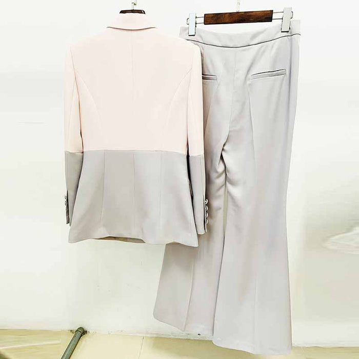 Women's 2 Piece Suit Contrast Suit Trousers Set long sleeve Blazer Pantsuits